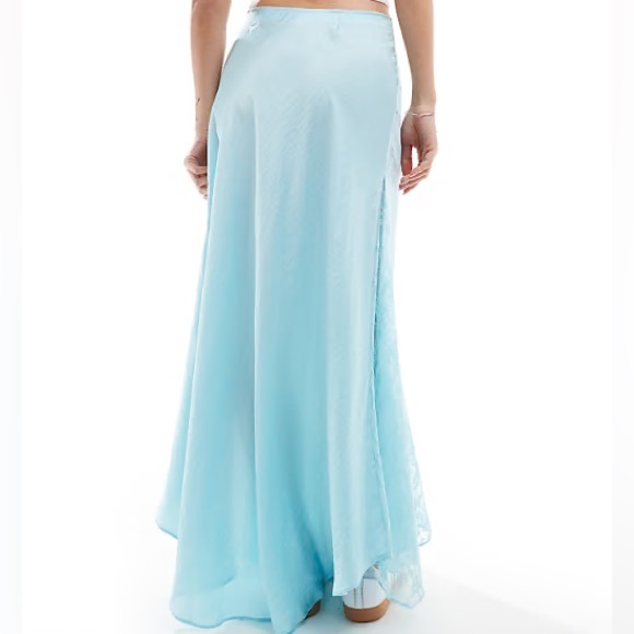 Free People lace insert satin maxi skirt in aqua blue - Picture 2 of 3